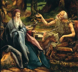 St. Antonius en St. Paulus, detail van het Isenheim Altaarstuk, 1512-15